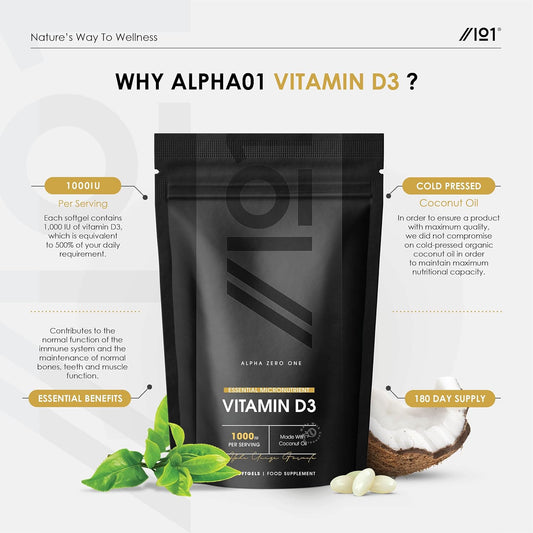 Vitamin D3 1000iu - Enhanced with Organic Coconut Oil ~ 6 Months Suppl60 Grams