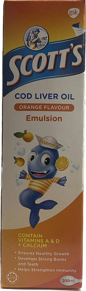 200 ml. Scott's Emulsion Cod liver oil with Vitamin A, D Calcium orange flavor dietary supplement for kids and children