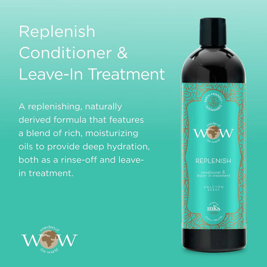 MKS eco WOW Replenish Conditioner & Leave-In Treatment, Halcyon Scent - Free From Silicones, Sulfate Cleansers, Parabens, Gluten, Mineral Oil & Petrolatum - Vegan, Cruelty Free