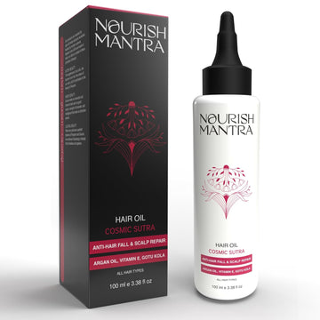 NOURISH MANTRA Cosmic Sutra Hair Oil | With Goodness Of Vitamin E, Gotu Kola & Argan Oil | Hair Fall Control Oil | Free Of Sulphates, And Chemicals | For All Hair Types. (100  (Pack Of 1) Black)