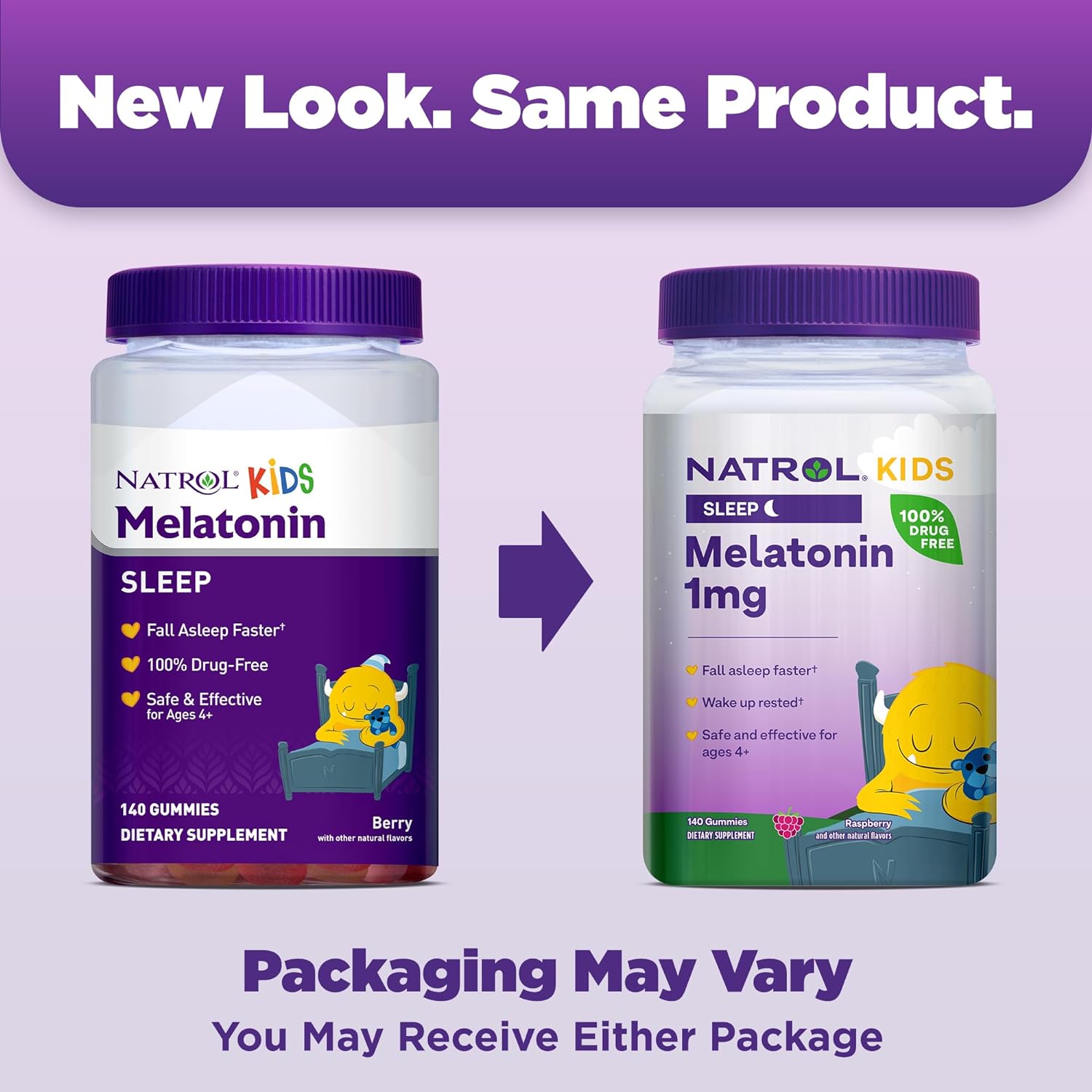 Natrol Kids Melatonin 1mg, Dietary Supplement for Restful Sleep, 140 B