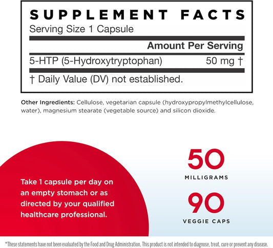 Jarrow Formulas 5-HTP - 90 Veggie Caps - Supports Melatonin Production & Serotonin Synthesis - 90 Servings