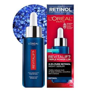L'Oreal Paris Revitalift Triple Power LZR Retinol Night Serum For Face, With 0.3% Pure Retinol, Moisturizes Skin and Eliminates Deep Wrinkles, For All Skin Types, 30