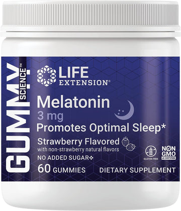 Life Extension Melatonin 3 mg - Sleep Support Supplement Strawberry avor Gummy - for Restful Sleep and Hormone Balance - Gluten Free, Non-GMO - 60 Gummies