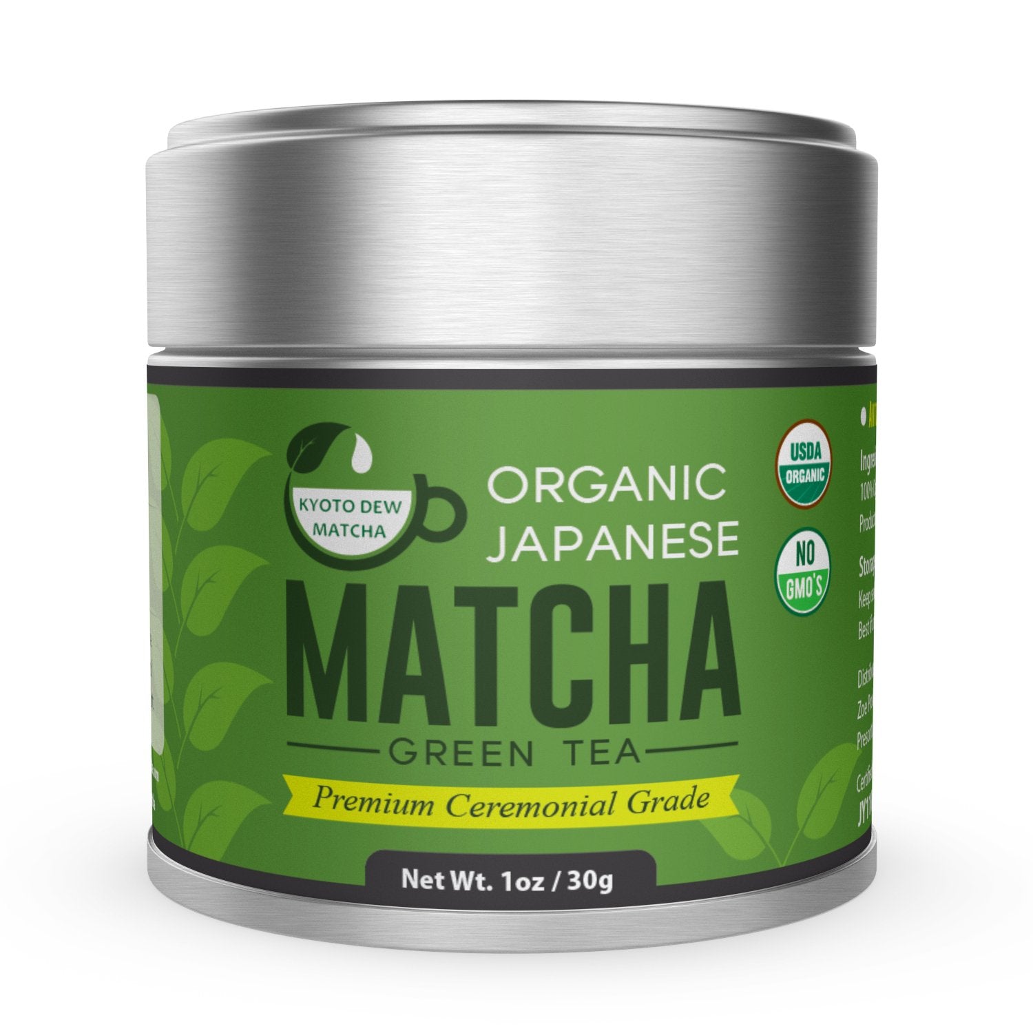 Kyoto Dew Matcha – Organic Premium Ceremonial Grade from Japan Matcha Green Tea Powder – Radiation Free, Non Fillers, Zero Sugar – USDA & JAS Certified Organic Tin