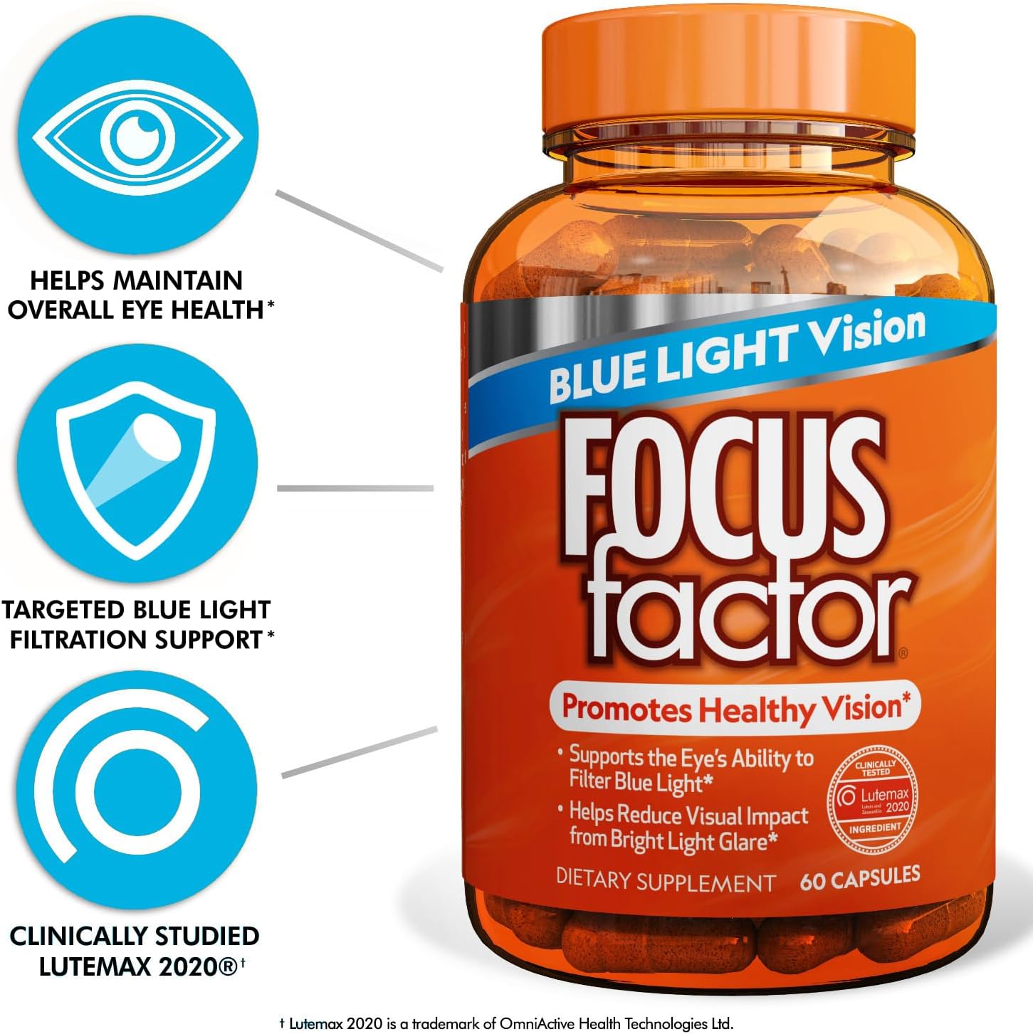 Focus Factor Blue Light Formula (60 Count) - Eye Vitamins with Blue Li