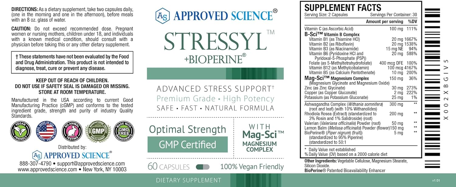 Approved Science® Stressyl - Calming Supplement - Support Nervous and 