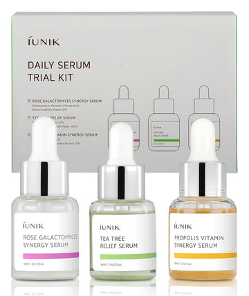 iUNIK Daily Serum Trial Kit (3x 0.51 ..) - Rose Galactomyces Synergy Serum, Tea Tree Relief Serum,Propolis Vitamin Synergy Serum, Great for Gifts, Trial, and Portability