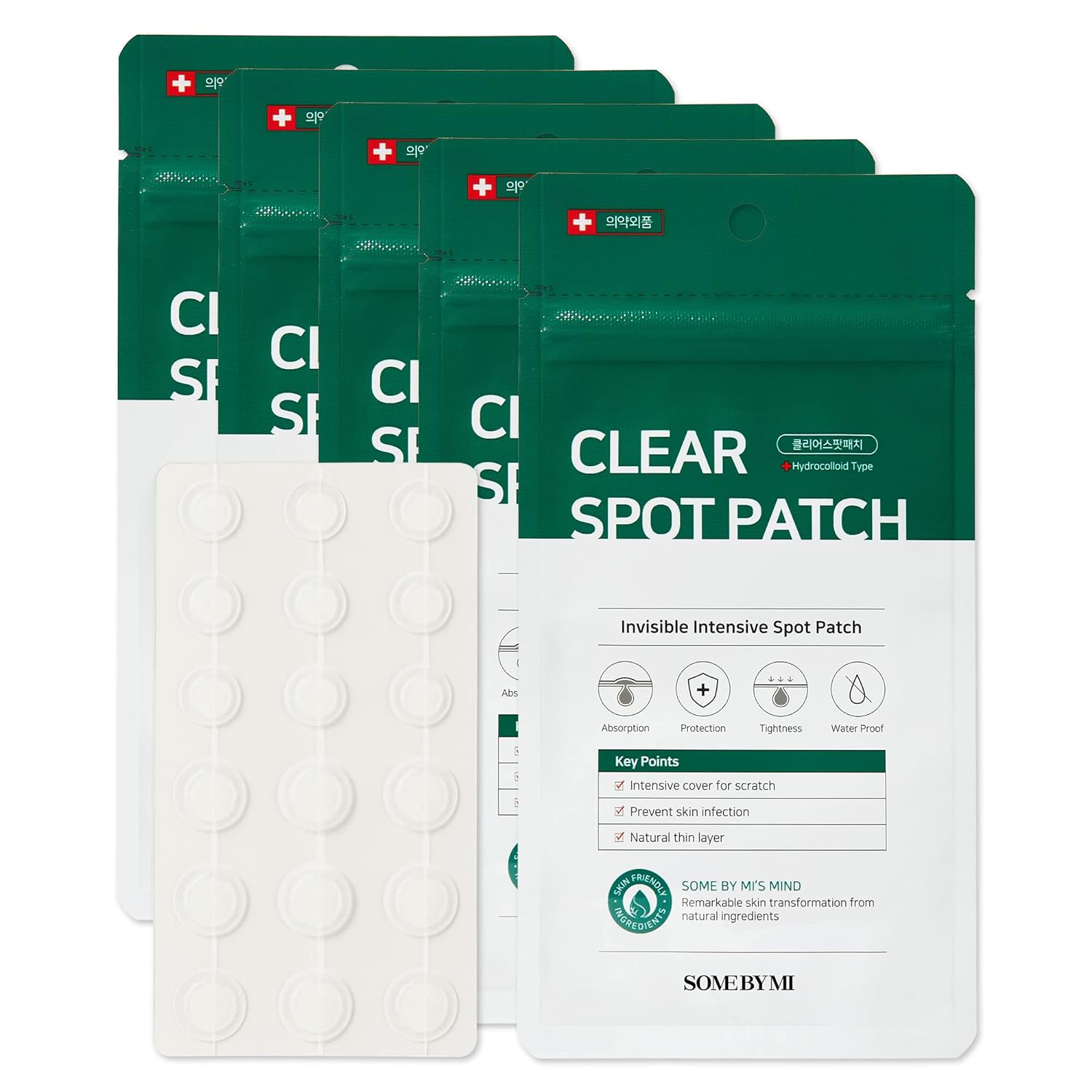 SOME BY MI 30 Days Miracle Clear Spot Patch - 90Counts, 2 Size (10mm 45Counts, 12mm 45Counts) - Acne, Zits and Pimple Patches for Face - Invisible and Hydrocolloid Patches - Pack of 5