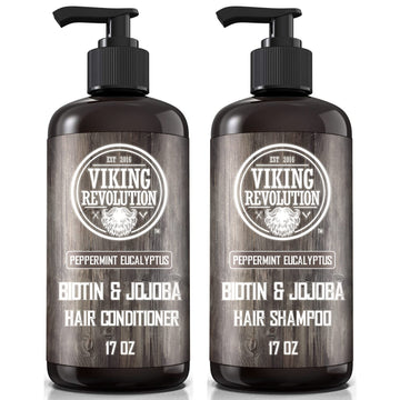 Viking Revolution Biotin Mens Shampoo and Conditioner Set - Eucalyptus and Peppermint Shampoo and Conditioner Set with Jojoba Oil and Mint Oil - Peppermint Oil Hair Conditioner for Men (17 )