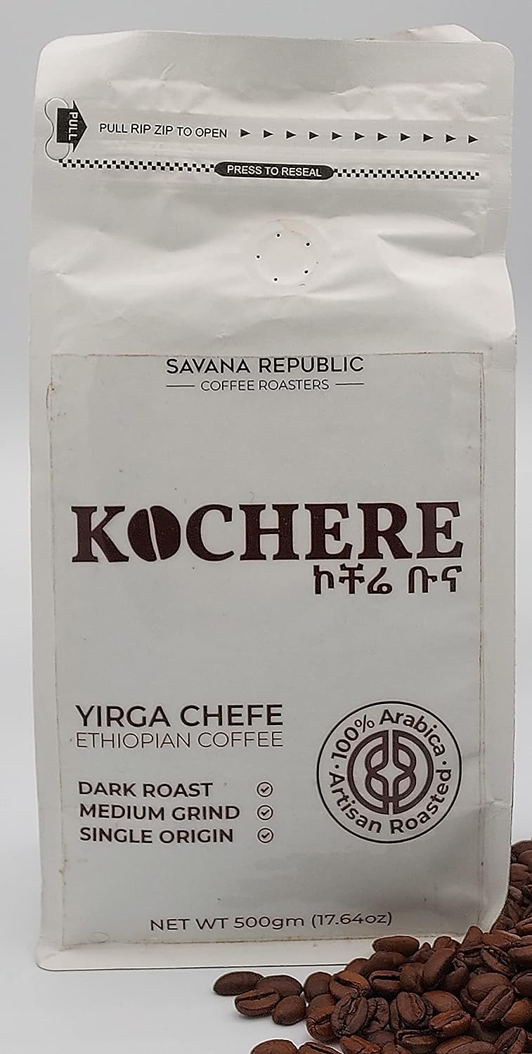 Kochere Coffee, Ethiopian Yirga Chefe, 100% Arabica, Dark Roast, Medium Grind