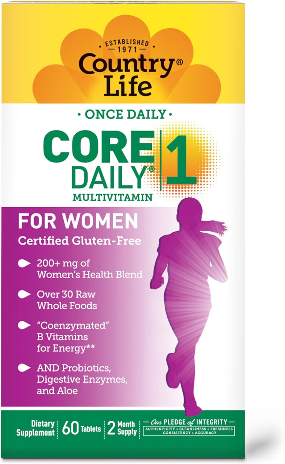 Country Life Core Daily-1 Multivitamins for Women, Energy Support, 60 