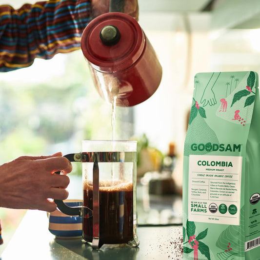 GoodSAM Organic Ground Coffee, Medium Roast , Colombian Single Origin, Non GMO Arabica Beans, Vegan, Keto, Regenerative Farming, Direct Trade