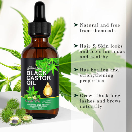 Jamaican Black Castor Oil for Castor Oil Pack & Eyelashes and Eyebrows 100% Pure Hair Oil Body Oil Moisturizing Massage