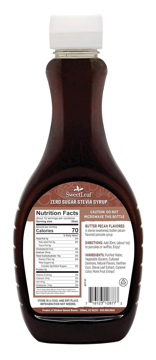 SweetLeaf Zero Sugar Stevia Syrup, Butter Pecan, 12 Fl Oz (Pack of 2)