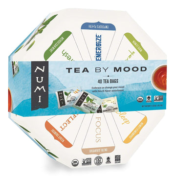 Numi Organic Tea By Mood Gift Set, 40 Count Tea Bag Assortment - Premium Black, Pu-erh, Green, Mate, Rooibos & Herbal Teas (Packaging May Vary)
