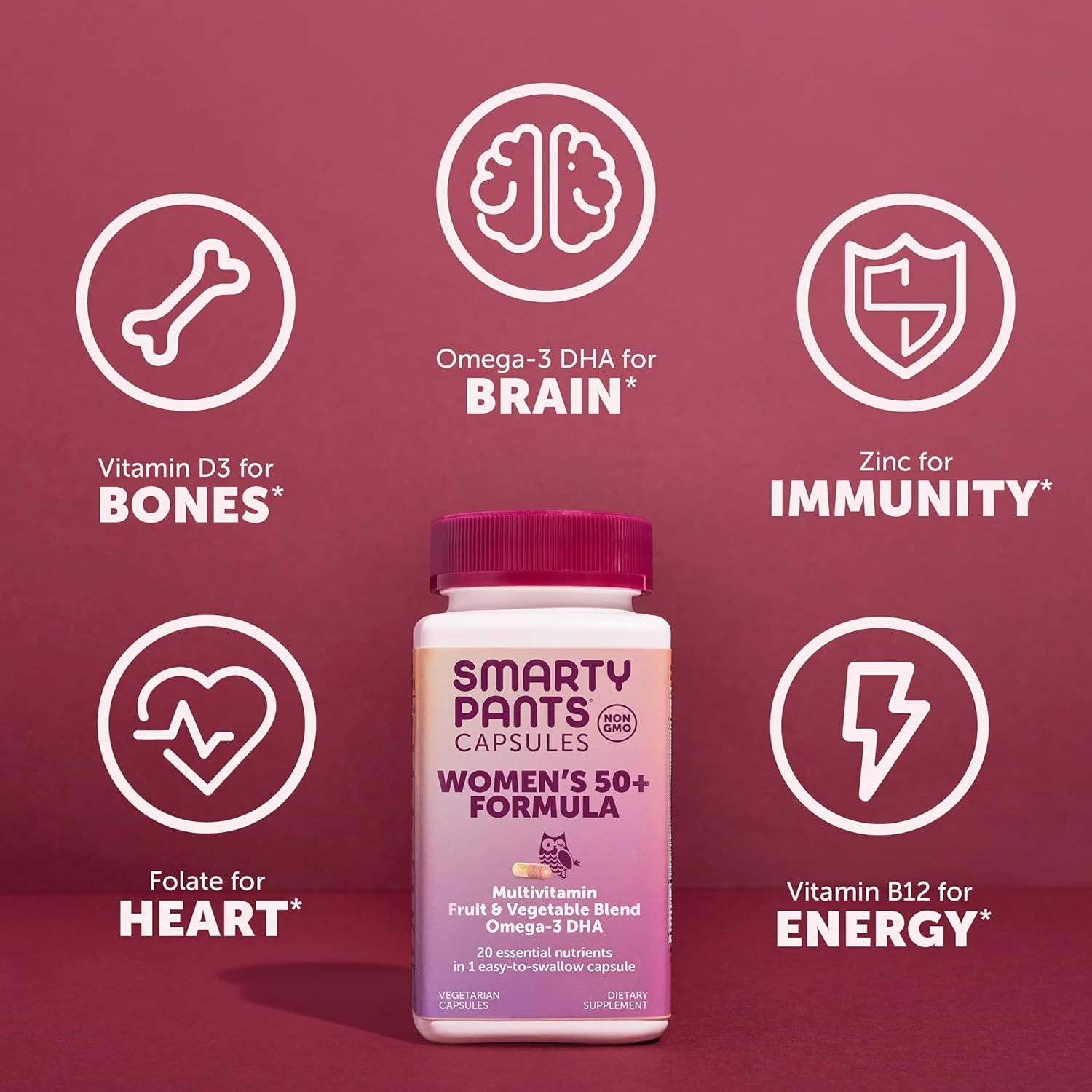 SmartyPants Multivitamin for Women 50+: Omega-3 DHA, Zinc for Immunity