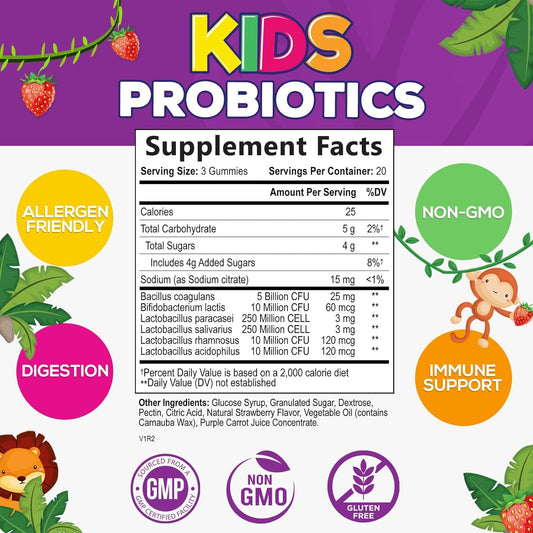 Probiotic for Kids Gummies - 5 Billion CFU with Lactobacillus & Bifido5.4 Ounces