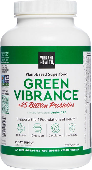 Vibrant Health, Green Vibrance, Vegan Superfood Pills, 240 Count (Pack8 Ounces