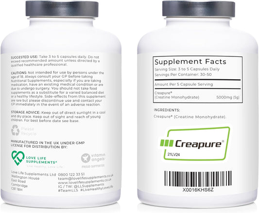 Creapure Creatine Monohydrate Capsules (1 Gram Per Capsule) | 150 Cap1 Grams