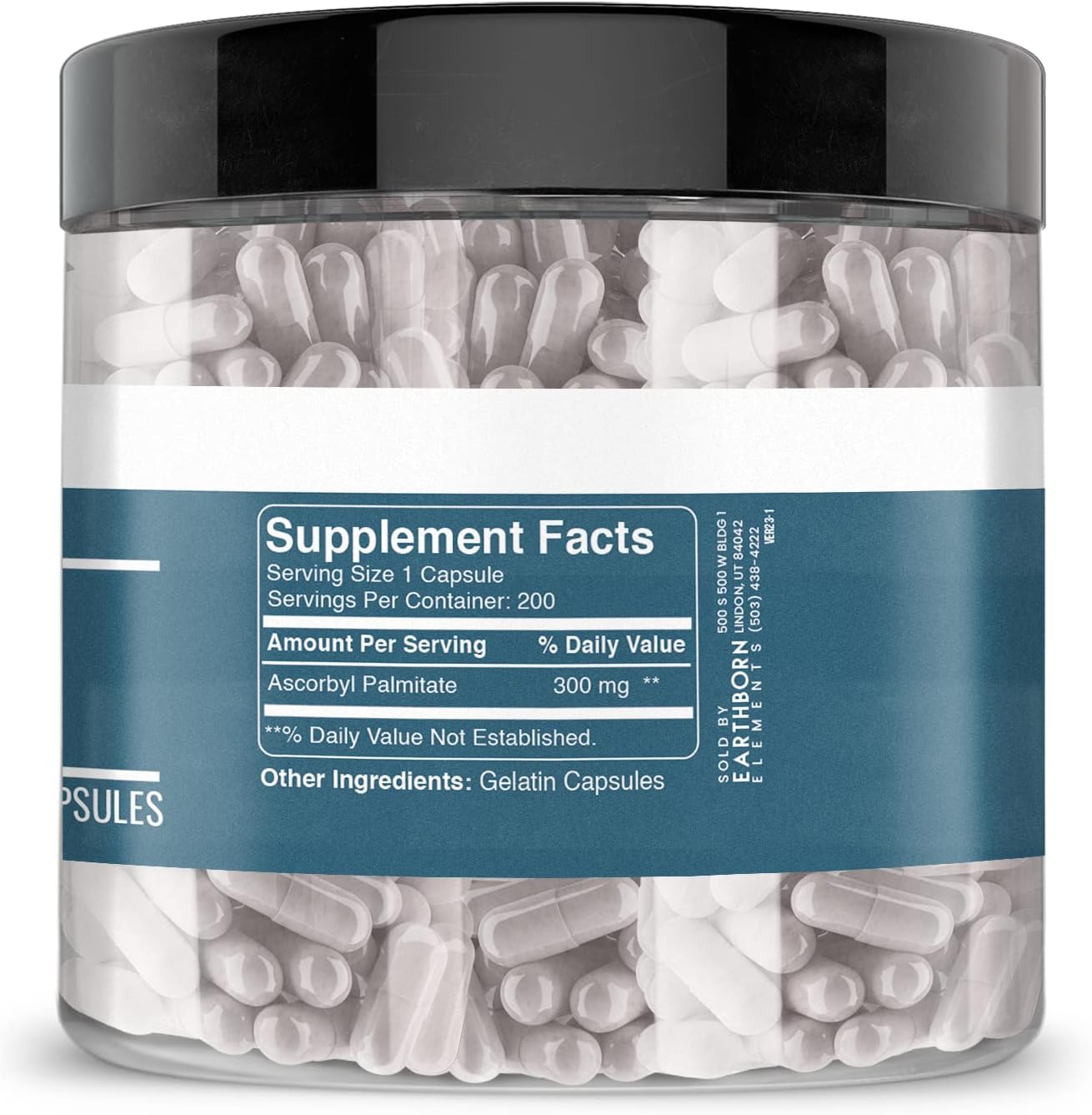 Earthborn Elements Ascorbyl Palmitate 200 Capsules, Pure & Undiluted, 