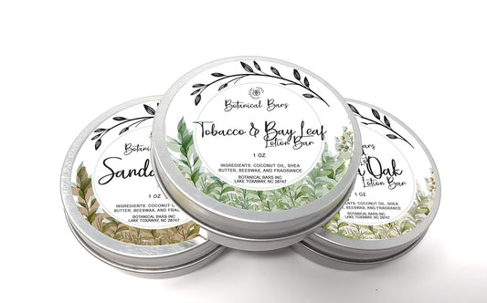 Men's Lotion Bar Set - 3 Lotion Bars 1 Each - Sandalwood Lotion, Vanilla Oak Lotion, and Tobacco and Bay Leaf Lotion