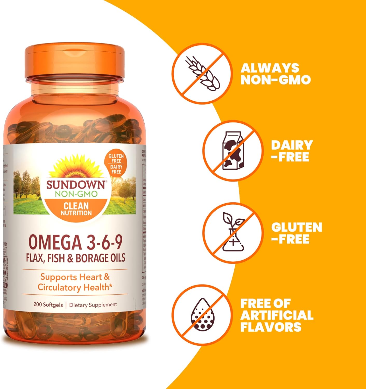  Sundown Omega 3 6 9, with Flax, Fish and Borage Oils, Suppo