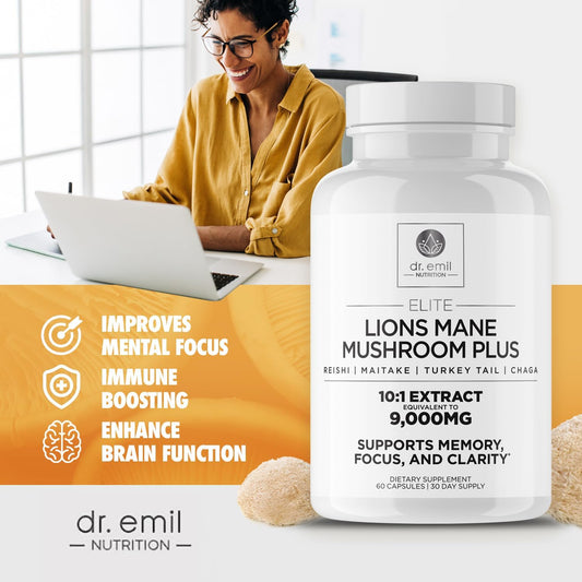 DR EMIL NUTRITION 9000mg Organic Lions Mane Supplement Capsules for Me