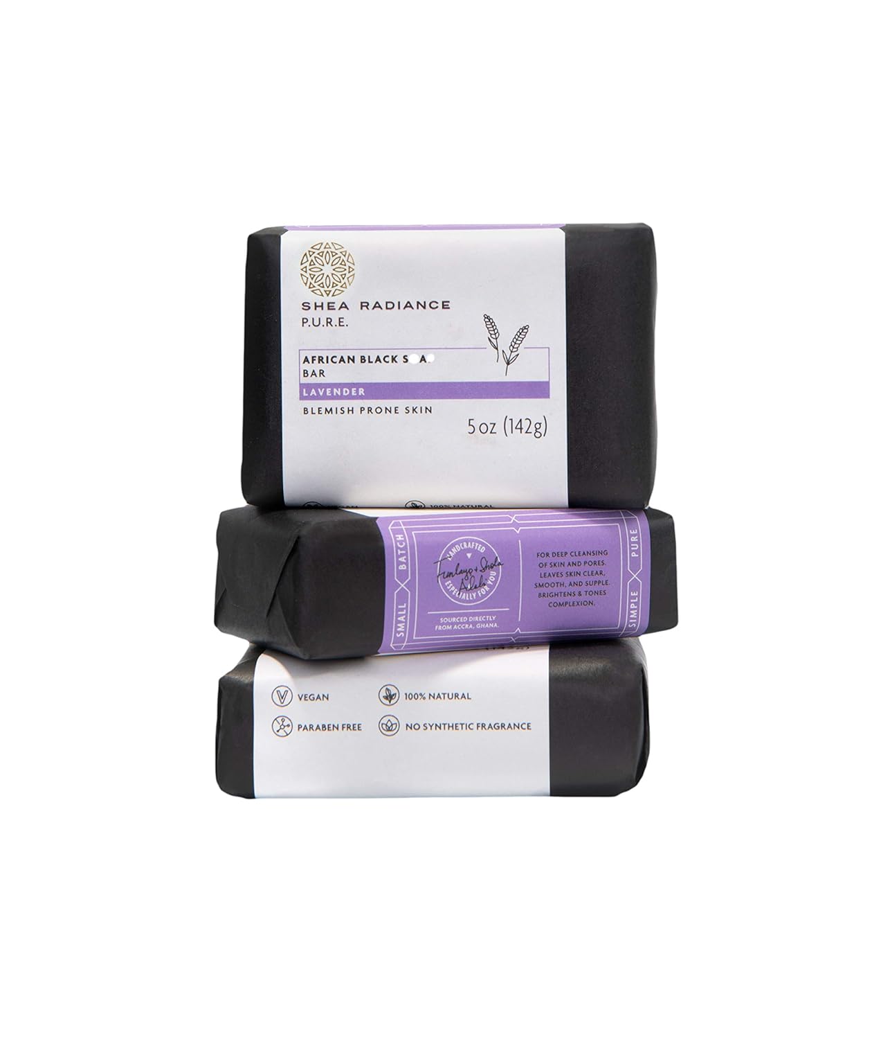 Shea Radiance African Black Soap Bar 3 Pack | Lavender