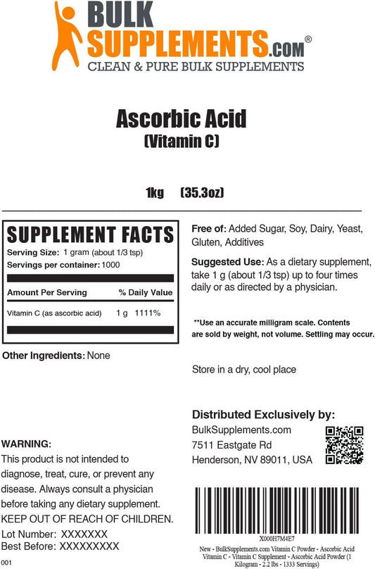 BULKSUPPLEMENTS.COM Ascorbic Acid Powder - Vitamin C Powder, Pure Vita