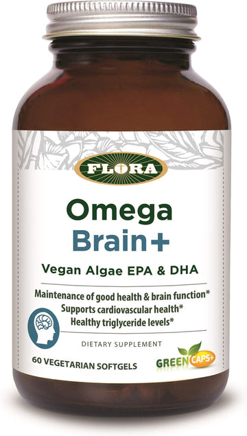 Flora - Omega Brain+ Vegan Algae EPA & DHA, Maintain Good Health & Brain Function, Supports Cardio Health, Healthy Trigl