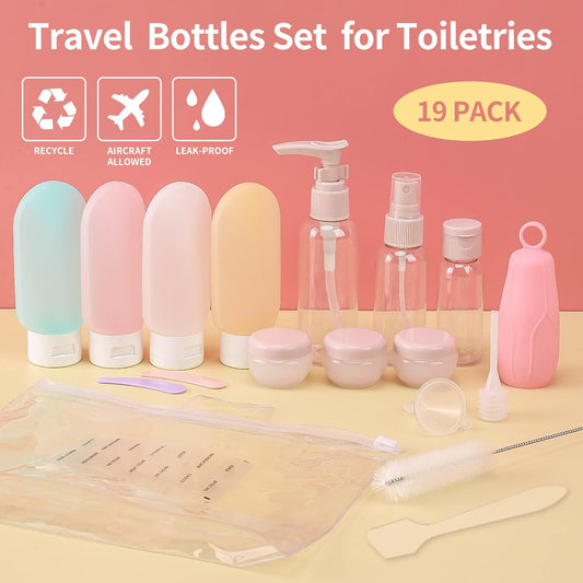 CCTIVED 19 Pack TSA Approved Travel Size Bottles for Toiletries, 2 Leak Proof Travel Bottle, Refillable Travel Toiletry Containers for Shampoo,Conditioner,Lotion, Travel Essential for Women