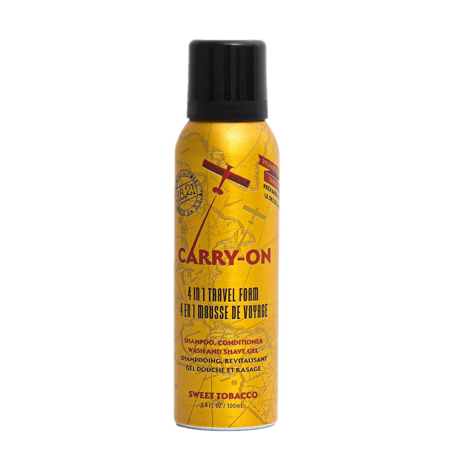 18.21 Man Made Carry On 4-in-1 Travel Foam, Shampoo, Conditioner, Wash & Shave, Carry-On Friendly, 3.4 .