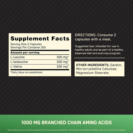 Optimum Nutrition Instantized BCAA Capsules, Keto Friendly Branched Ch