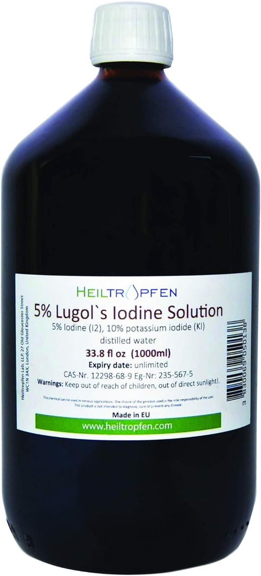 5% Lugols Iodine Solution 33.8 Fl Oz - 1000 ml | Iodine Supplement | 1