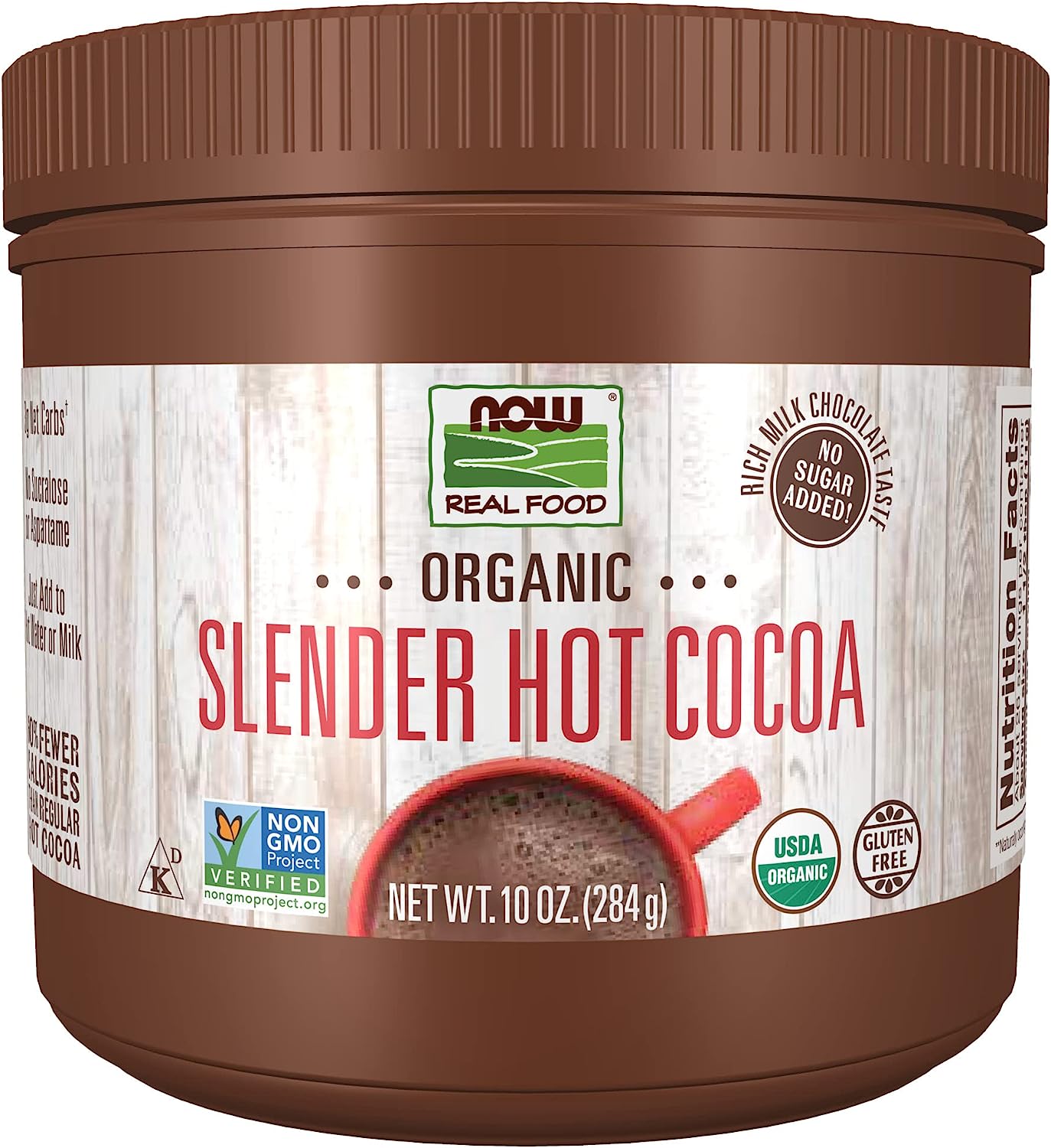 Now Foods, Organic Cocoa Lovers™ Slender Hot Cocoa, No Sugar Added, Certified Non-Gmo, Kosher