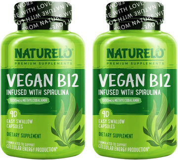 NATURELO Vegan B12 - Methyl B12 with Organic Spirulina - High Potency