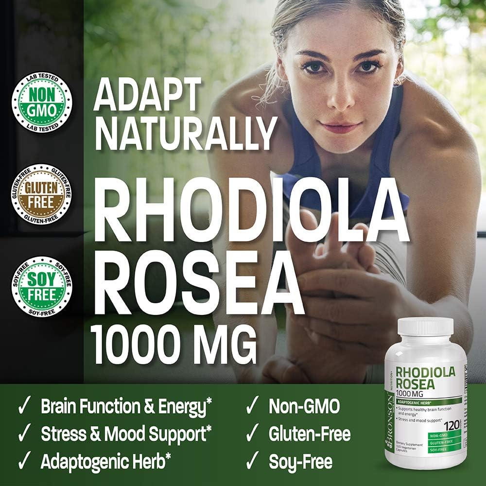 Bronson Rhodiola Rosea 1000 mg - Adaptogenic Herb - Brain, Stress & Mo