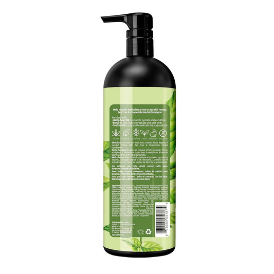 Hempz Biotin Hair Shampoo - Tea Tree & Chamomile - For Scalp Care Hair Growth & Strengthening of Dry, Damaged and Color Treated Hair, Hydrating, Softening, Moisturizing - 33.8