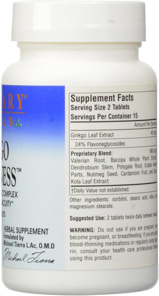 Planetary Herbals Ginkgo Awareness Tablets, 30 Count