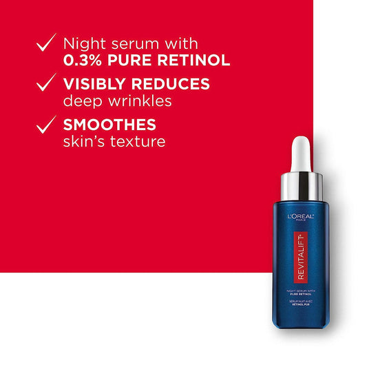 L'Oreal Paris Revitalift Triple Power LZR Retinol Night Serum For Face, With 0.3% Pure Retinol, Moisturizes Skin and Eliminates Deep Wrinkles, For All Skin Types, 30