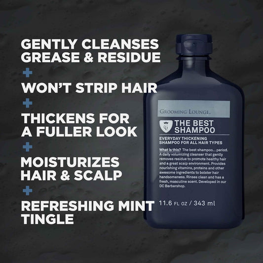 Grooming Lounge The Best Shampoo - Scalp Clarifying, Frizz Control Hair Wash for Men - Promotes Hair Length and Strength - Clean, Stimulating Peppermint Fragrance with Rosemary for Regrowth - 11.6