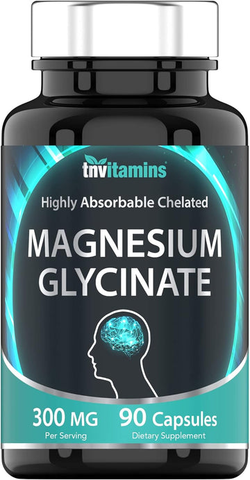 Chelated Magnesium Glycinate Capsules (300 MG x 90 Count) for Women & Men | AKA Magnesium Bisglycinate | Highly Absorbab