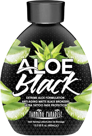 Tanning Paradise Aloe Black Tanning Lotion | Anti-Aging, Anti-Orange, Anti-Wrinkle Matte Black Bronzer Tanning Lotion | Tattoo & Color Fade Protection | Aloe Vera Cashmere Blend Tanning Lotion 13.5