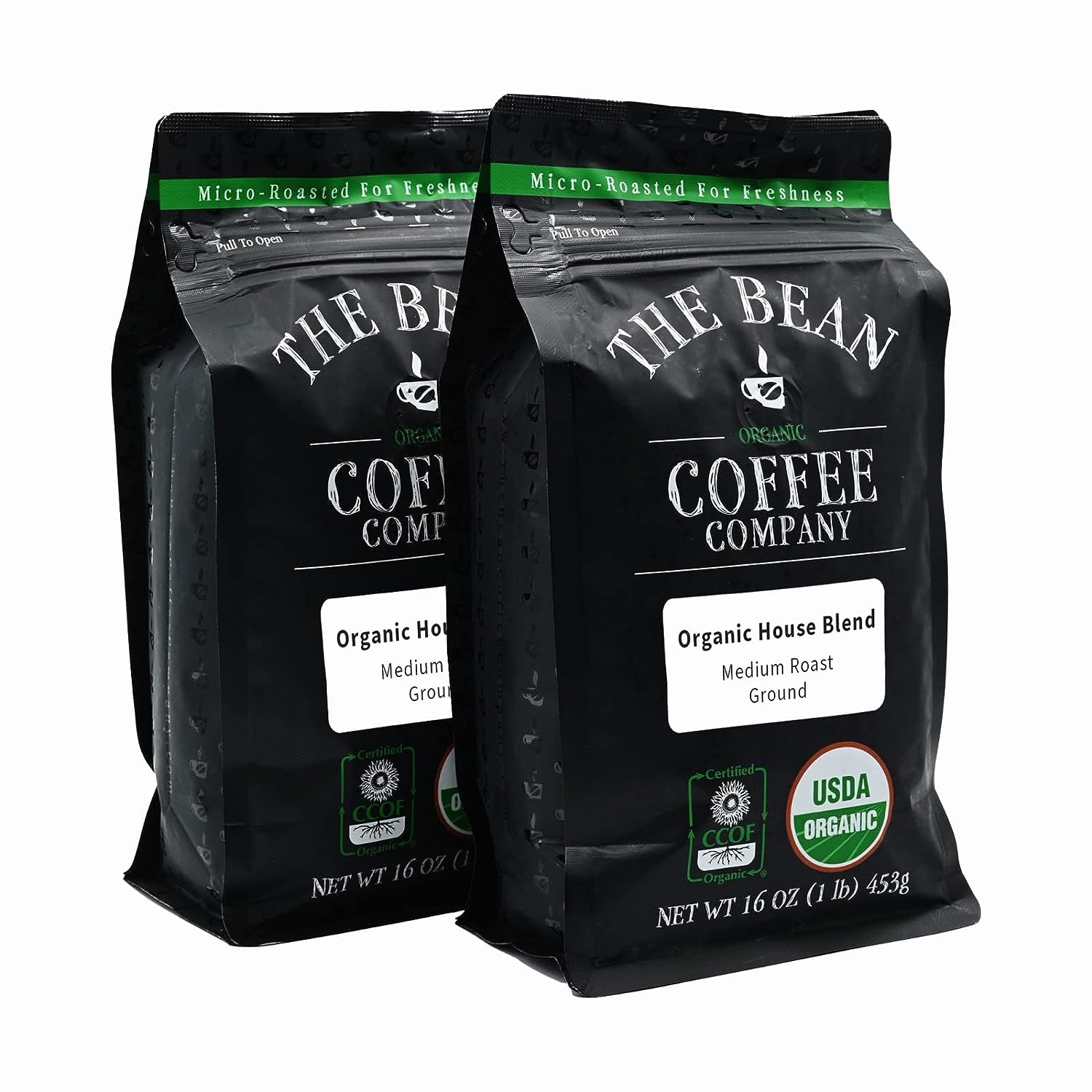 The Bean Coffee Company Organic House Blend, Medium Roast, Ground, Bags (Pack of 2)