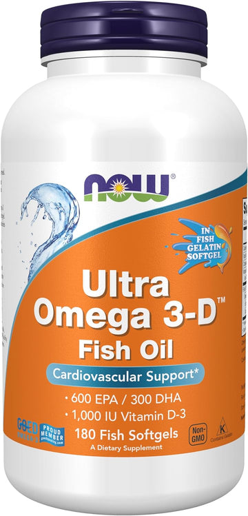 NOW Supplements, Ultra Omega 3-D?, Omega-3 Fish Oil + Vitamin D-3, Cardiovascular Support*, 180 Softgels