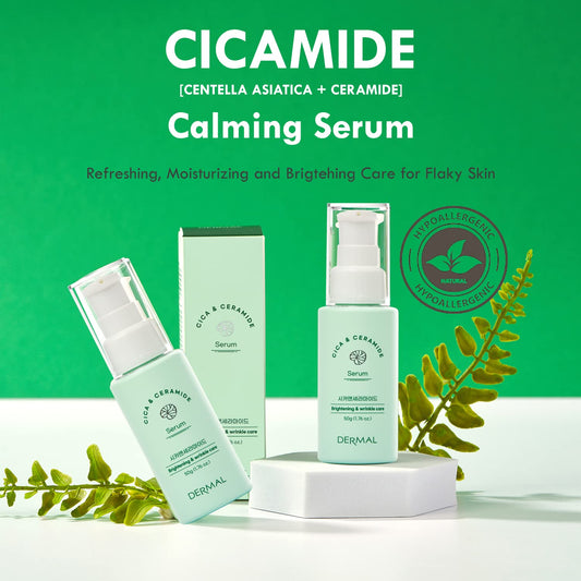 Dermal Cicamide Face Serum for Hydrating 50 - Calming Redness and Trouble Relief Face Serum with Ceramide and Centella Asiatica Extracts, Refreshing and Hydrating for Sensitive Oily Skin