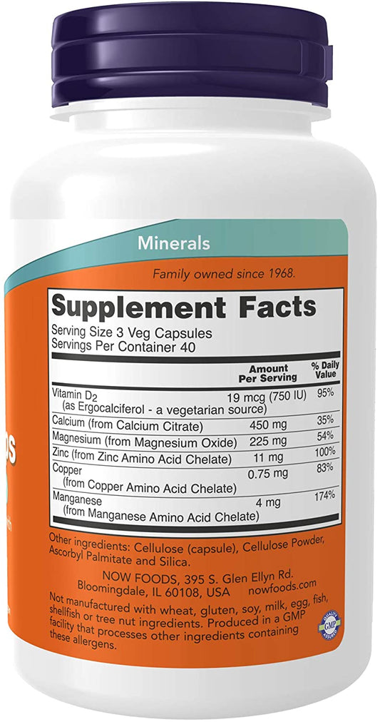 NOW Supplements, Calcium Citrate with Vitamin D, Magnesium, Zinc, Copper, and Manganese