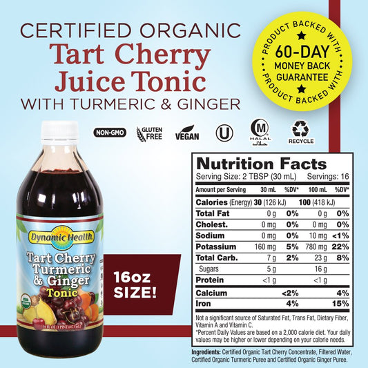 Dynamic Health Organic Tart Cherry Juice Tonic with Turmeric & Ginger