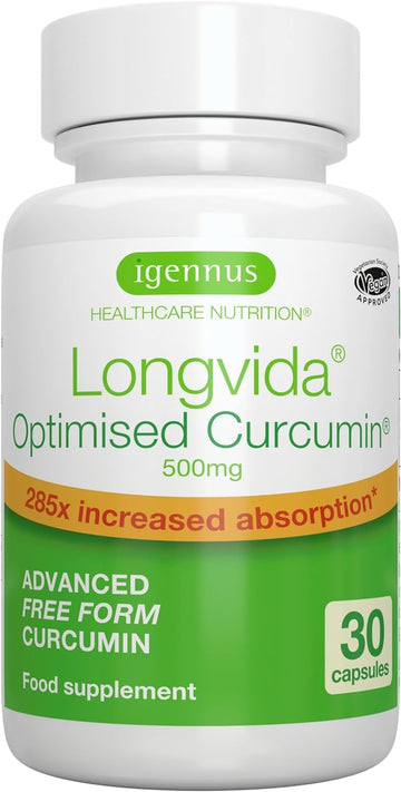 Longvida Optimised Curcumin 500mg, High Dose in Free Form, 285x Increa23 Grams